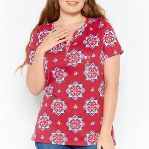 Karen Scott Printed Split Neck Henley Top